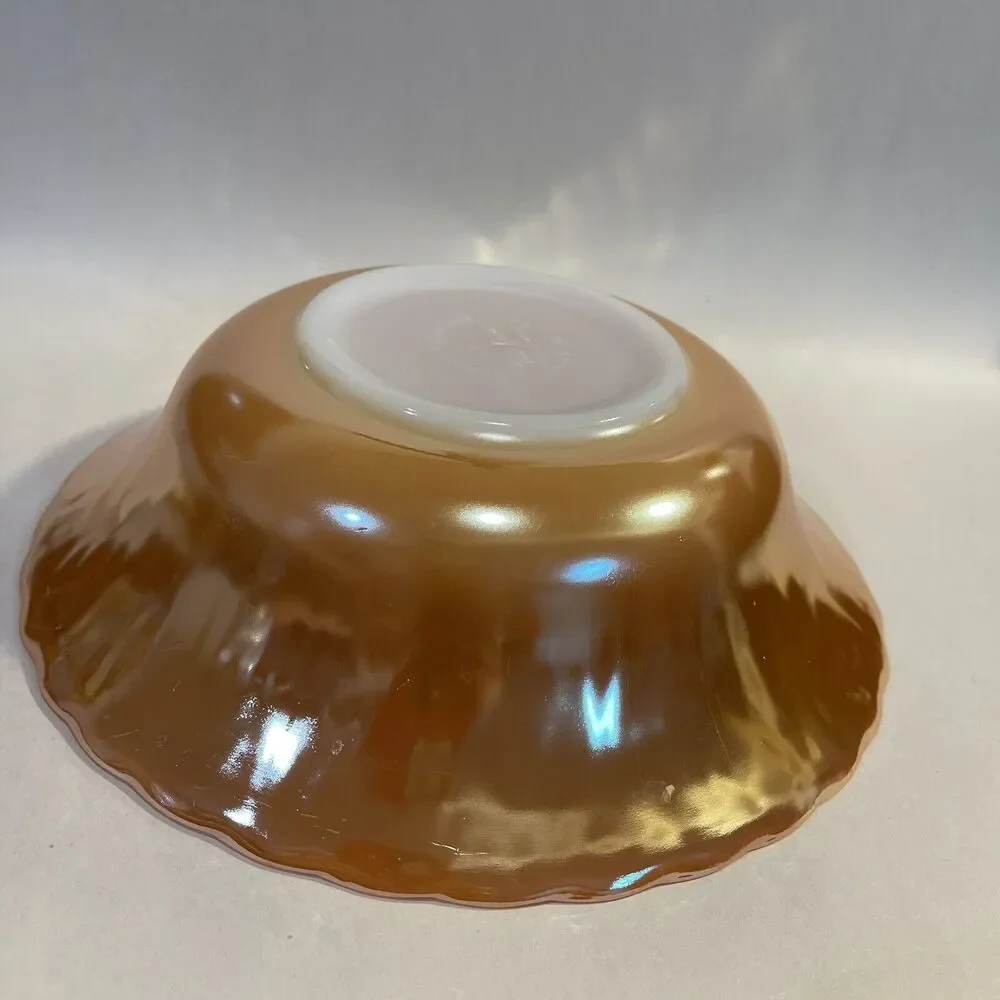 Vintage Anchor Hocking Fire King Oven Ware Peach Luster‎ Swirl Serving Bowl 8